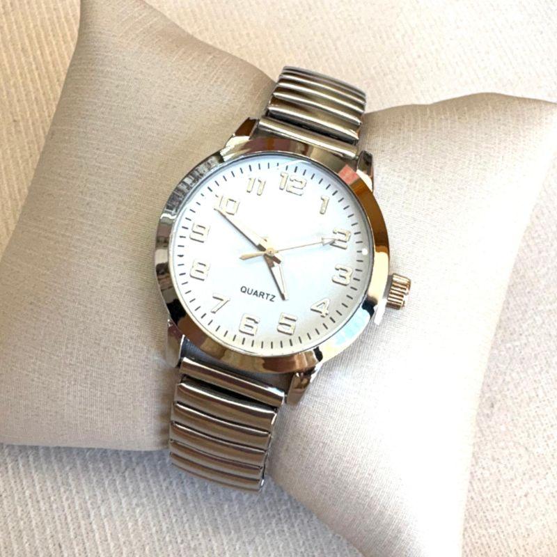 RELOGIO QUARTZ ELAST PRATA F BRANCO