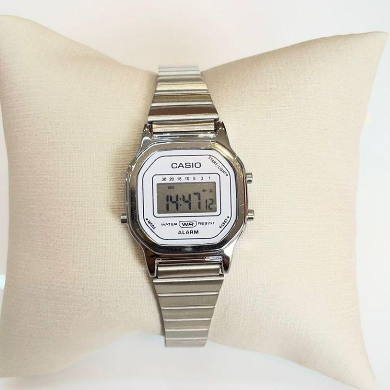 RELOGIO MINI CASIO PRATA F BRANCO