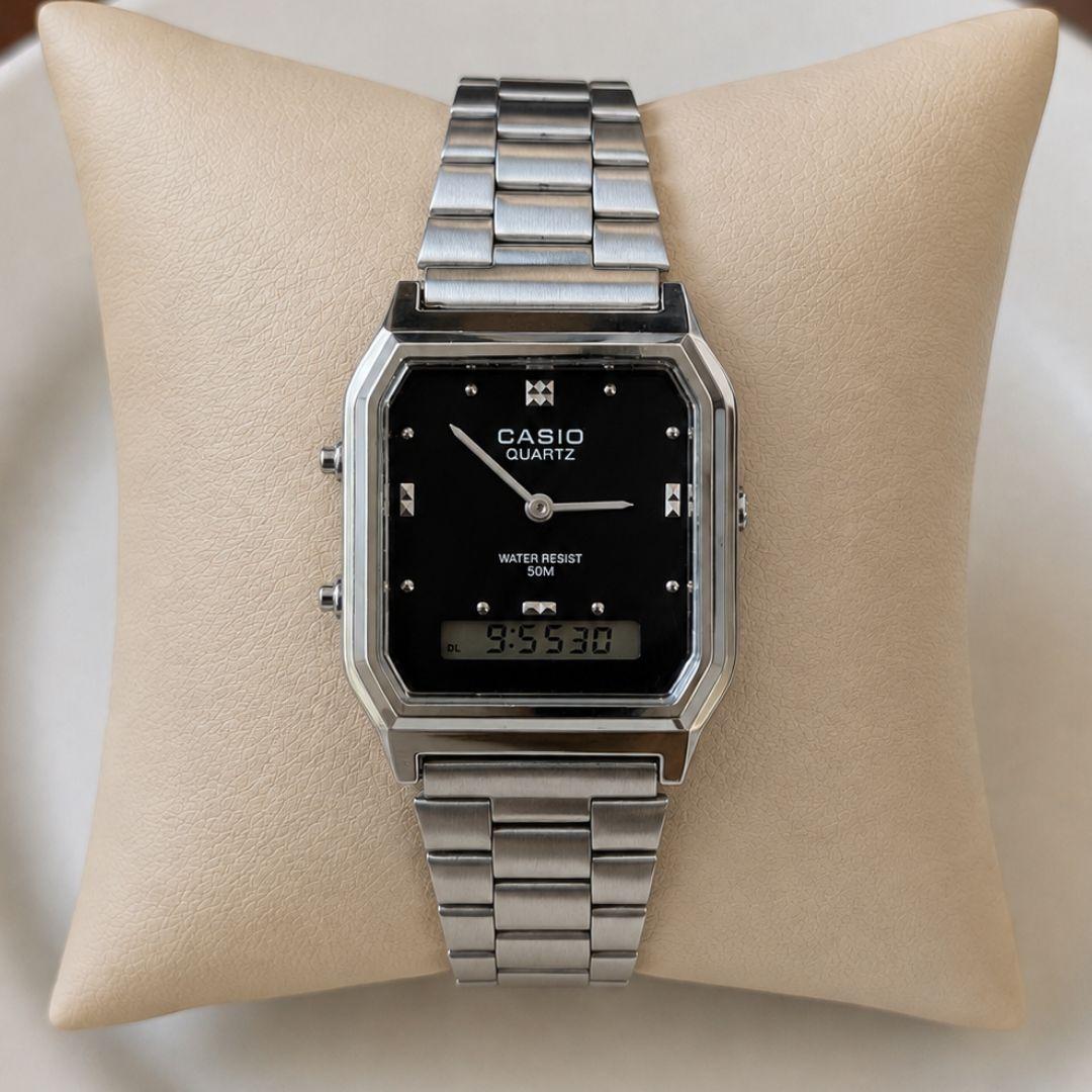 RELOGIO CASIO QUARTZ PRATA F PRE VISOR DIGI